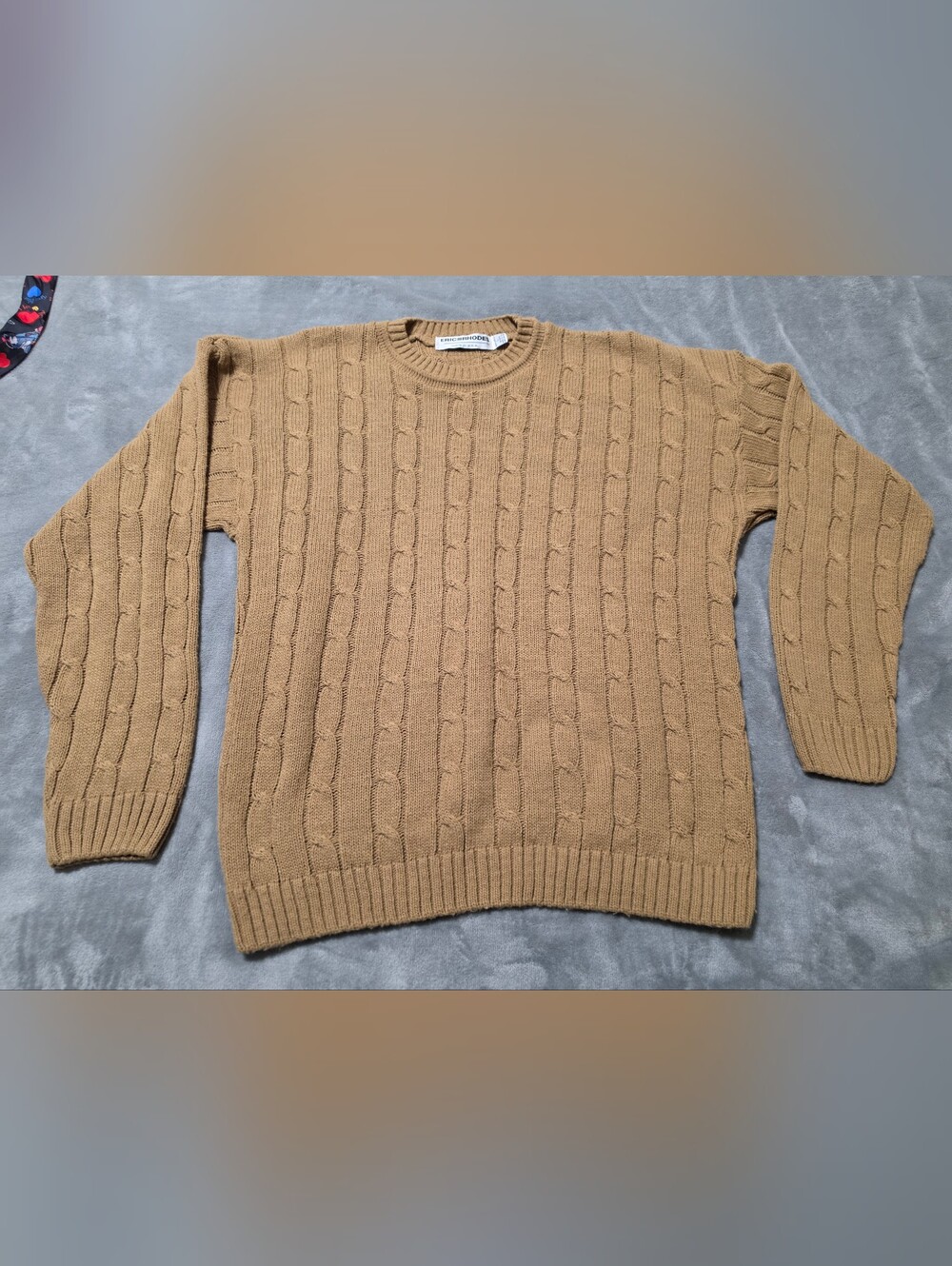 Vintage Eric Rhodes Caramel Brown Cable Knit Sweater Large